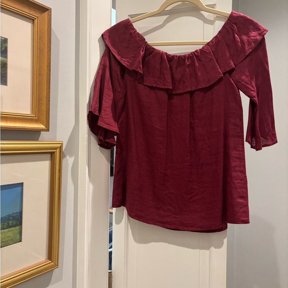 Cupio Burgundy Ruffle Off-Shoulder Blouse